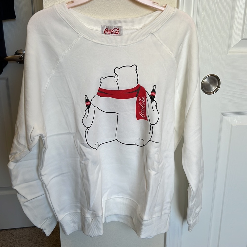 WILDFOX Coca-Cola collaboration, white scoop crewneck sweatshirt polar bearsNWT